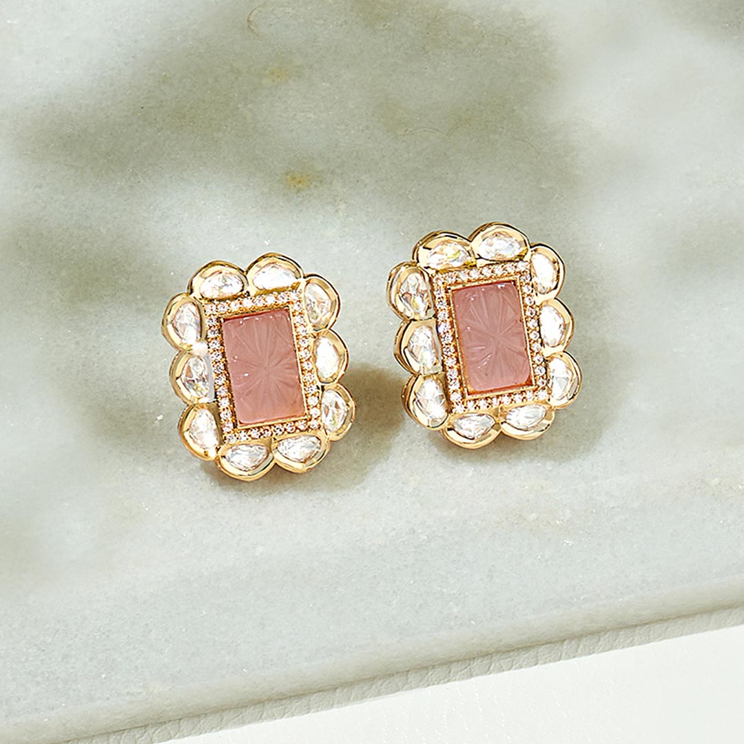 Peach Kundan Polki Studs - JUJBR23ER1137