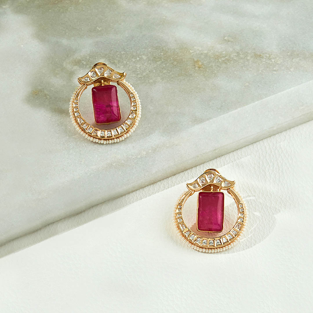 Red Polki Earring - JUJBR23ER1141