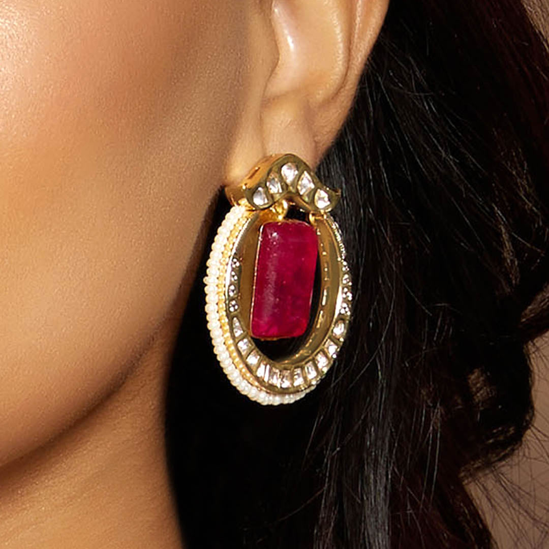 Red Polki Earring - JUJBR23ER1141
