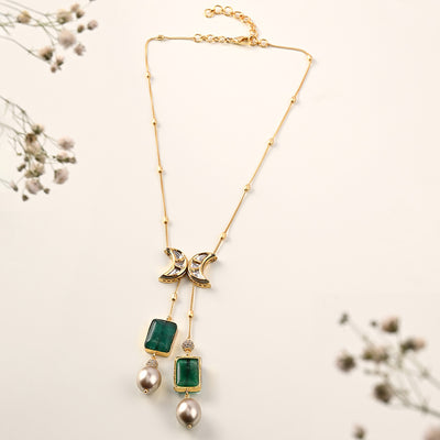 Gold & Green Petite Lariat Necklace - JUJBR23N12