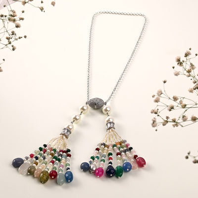 Multi Tasseled Pearl Necklace - JUJBR23N25
