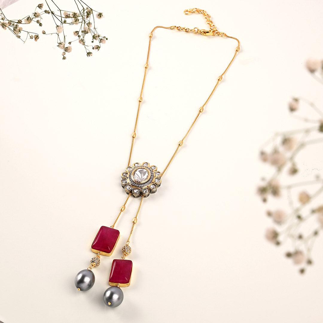 Red & Golden Petite Necklace - JUJBR23N5