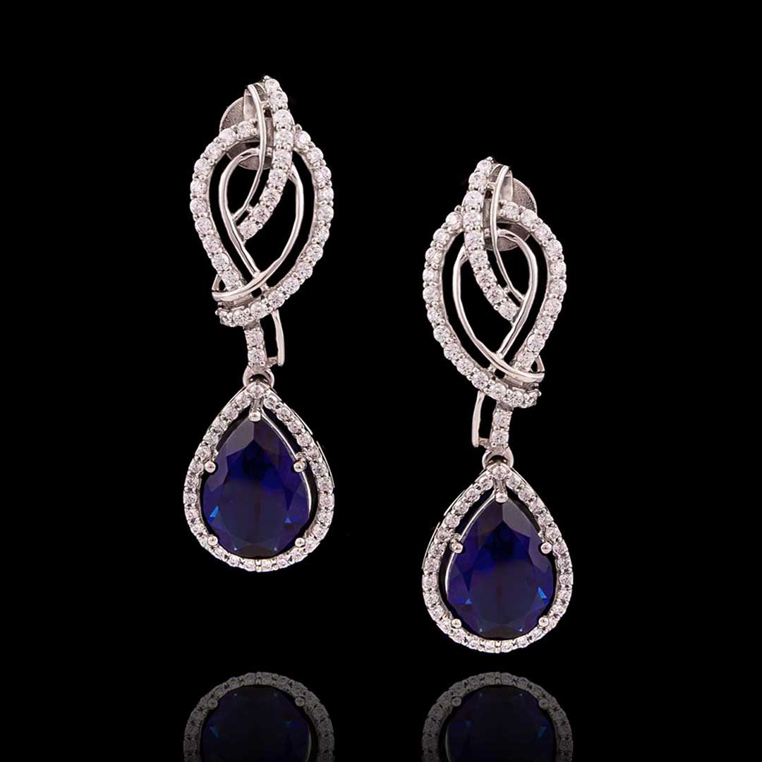 92.5 Silver Blue Sapphire Drop Earrings By Treszuri L1436