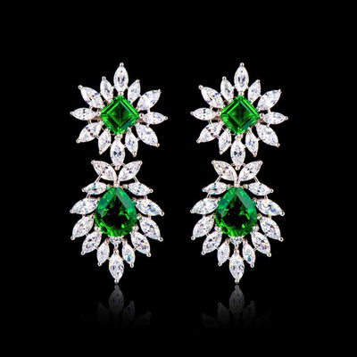 92.5 Silver Emerald Evergreen Diamond Danglers By Treszuri L1438