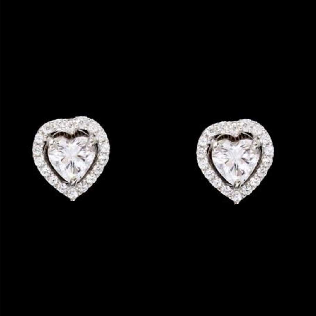 92.5 Silver Heart Solitaire with Halo Studs By Treszuri L1451