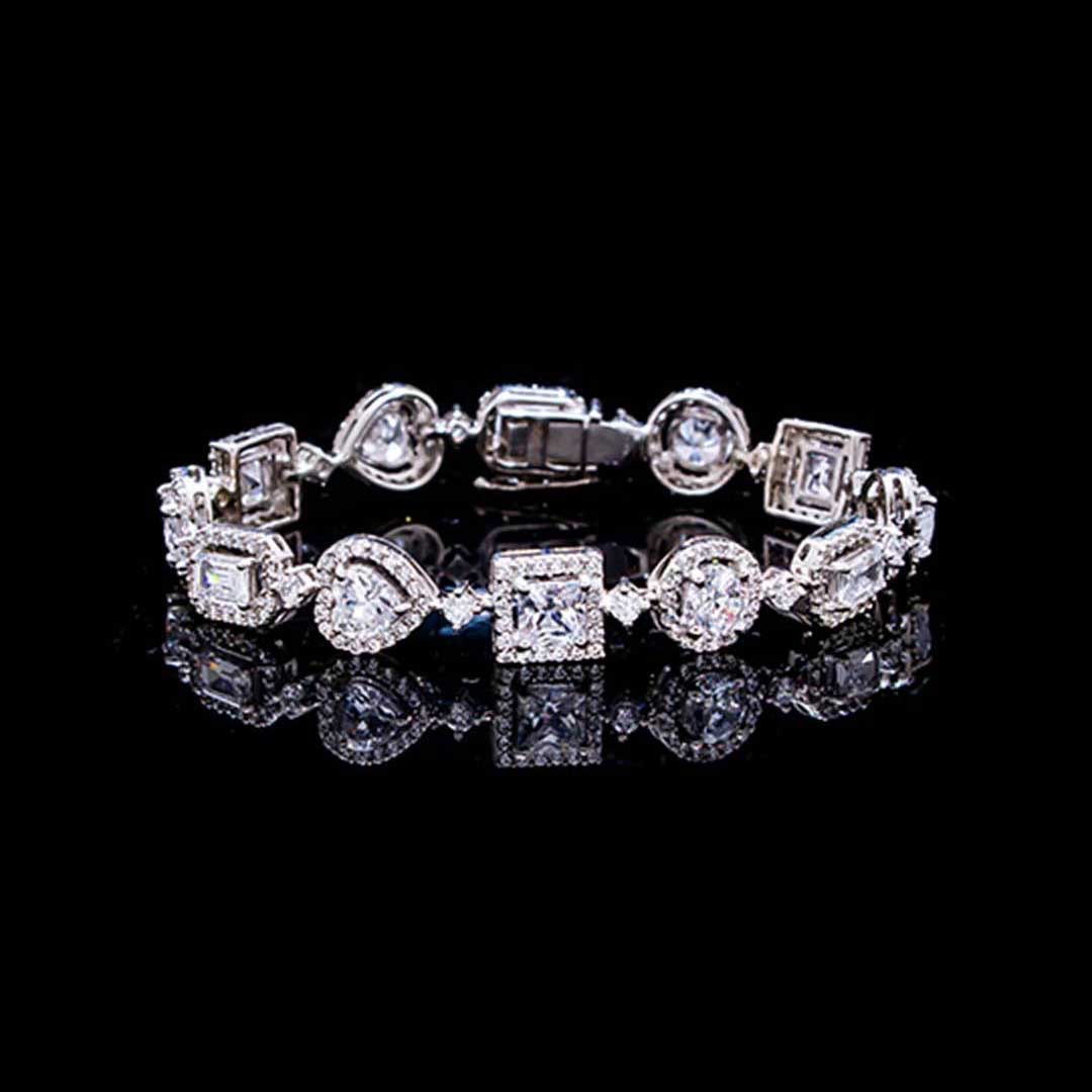 92.5 Silver Fancy Diamond Tennis Bracelet By Treszuri L1477