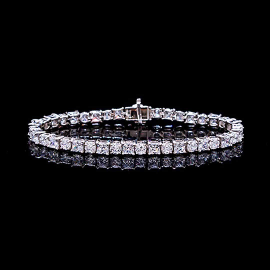 92.5 Silver Princess Cut and Round Diamond Tennis Bracelet By Treszuri L1478