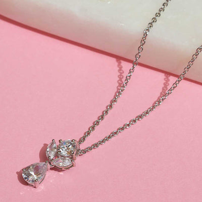 92.5 Silver Petal Maquise Diamond Pendant With Diamond Drop By Treszuri L1483