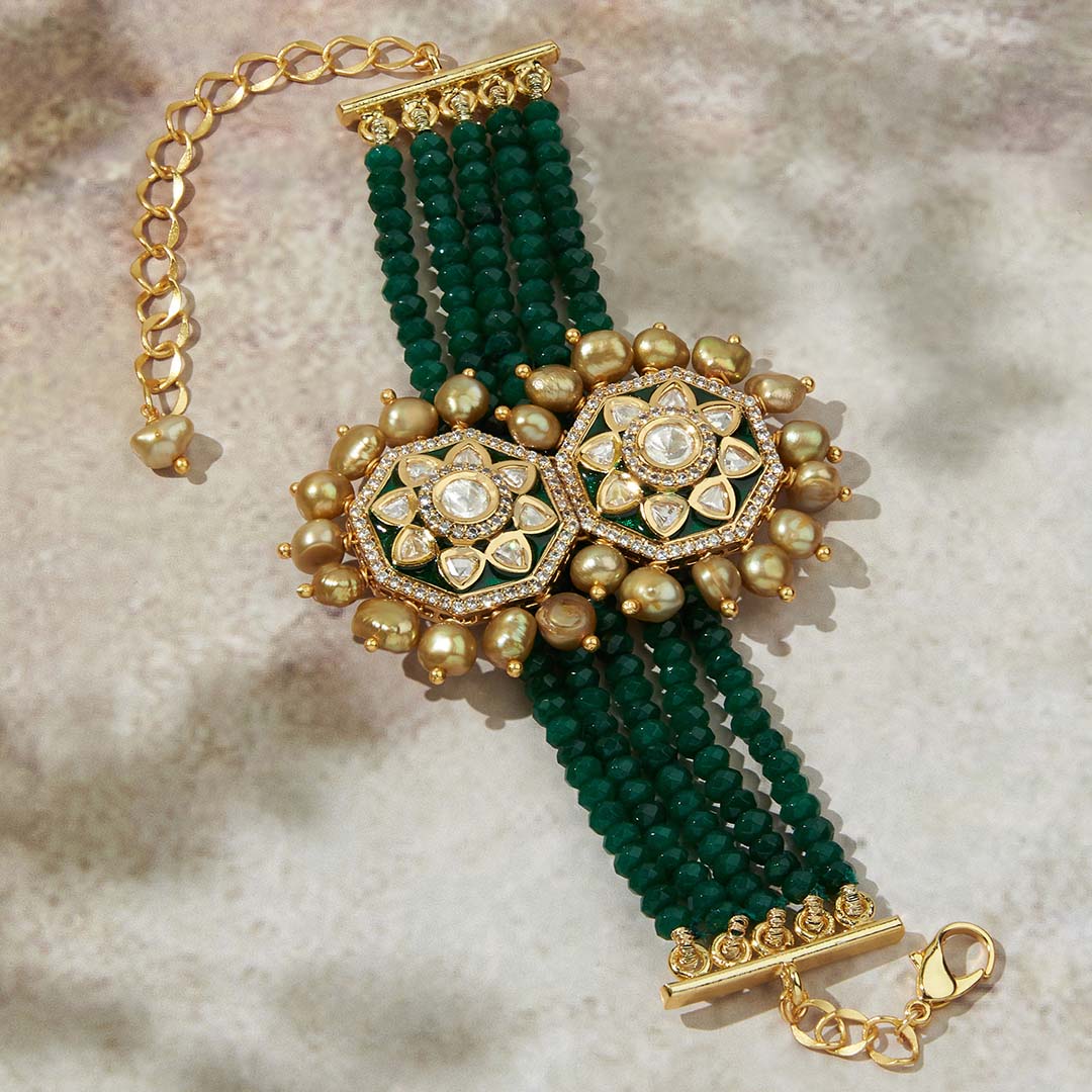 Alluring Green & Golden Polki Bracelet - MRJBR23BR 44