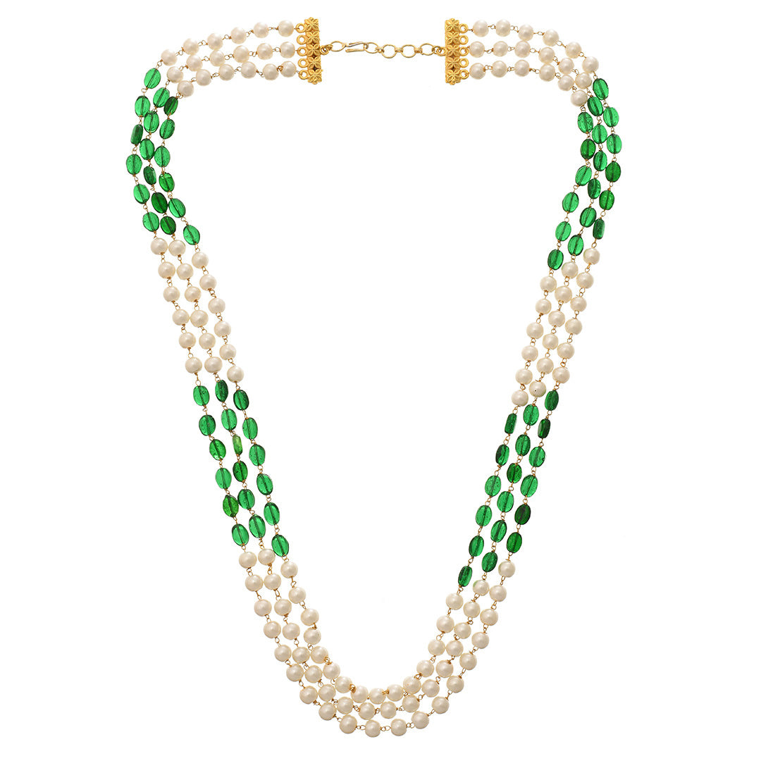 Pearl And Green Beads Necklace - MS344J
