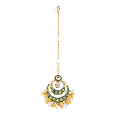 Green Enamelled Kundan Polki Ethnic Maang Tikka - MTAHA1