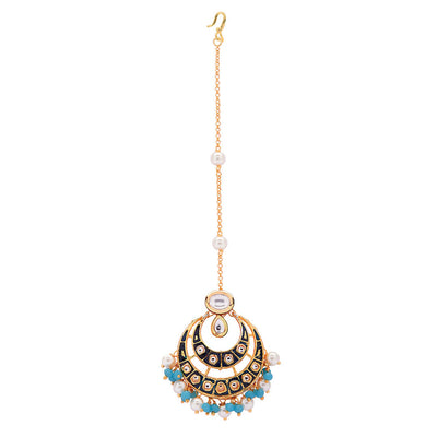 Blue Enamelled Kundan Polki Ethnic Maang Tikka - MTAHA4