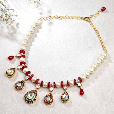 Necklace With Pearls & Red Agate - MYJBRBLN 12