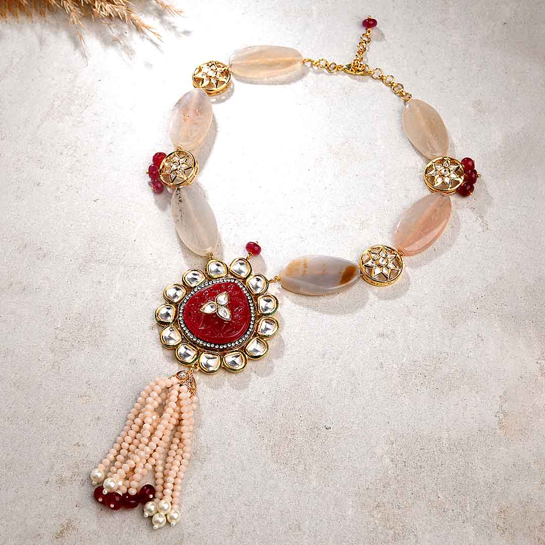 Multi Colour Agate Necklace With Polki - MYJBRBLN 16