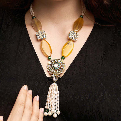 Kundan Polki Necklace With Yellow Agate - MYJBRBLN 1