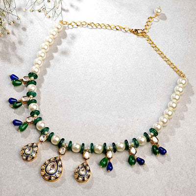 White & Green Necklace With Rich Enamelled Work - MYJBRBLN 26