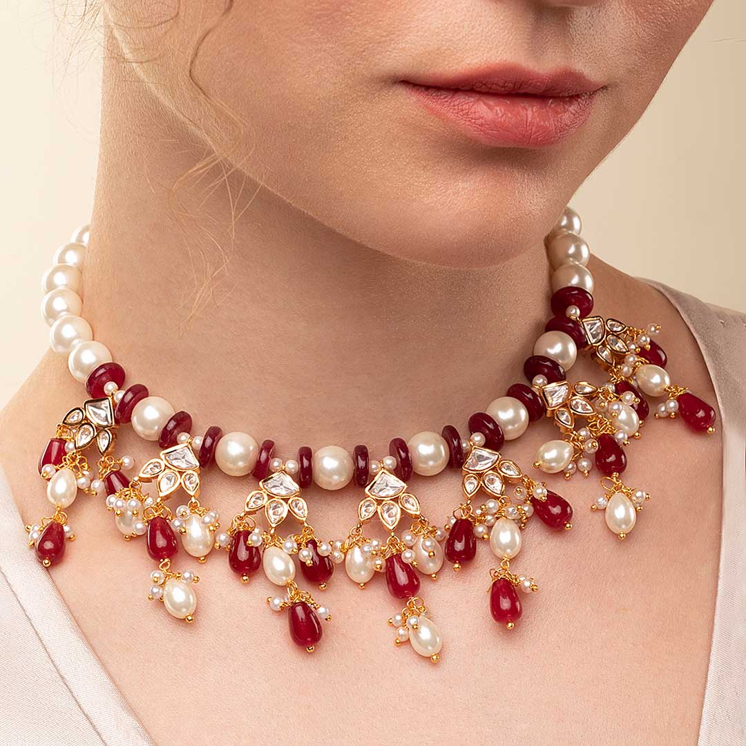 Pearl Necklace With Red Agate - MYJBRBLN 2