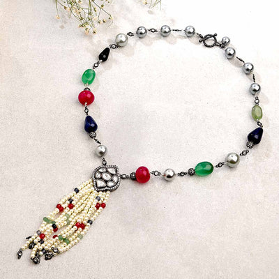 Multi Colour Necklace With Pearl Beads - MYJBRBLN 4