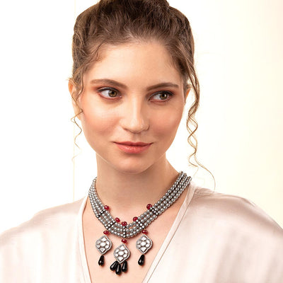 Grey Pearl Necklace With Kundan Polki - MYJBRBLN 7
