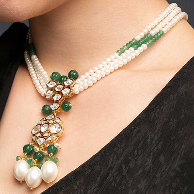 White Pearly Necklace With Kundan Polki - MYJBRBLN 9