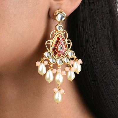 Multi-Colour Kundan Polki Chandelier Earrings With Pearls - O2AHAER21