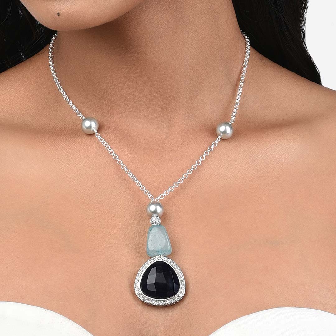 Multi-Colour Agate And Cubic Zirconia Diamond Necklace With Pearls - O2AHANK47