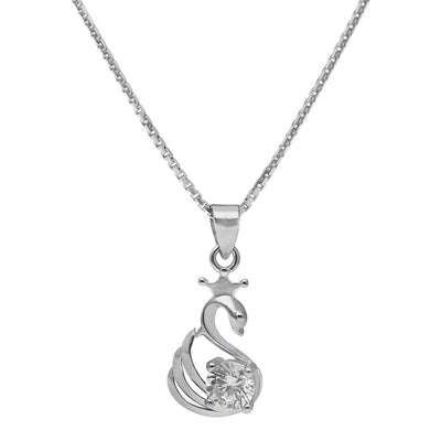92.5 Sterling Silver Studded Swan Pendant - SIA401172