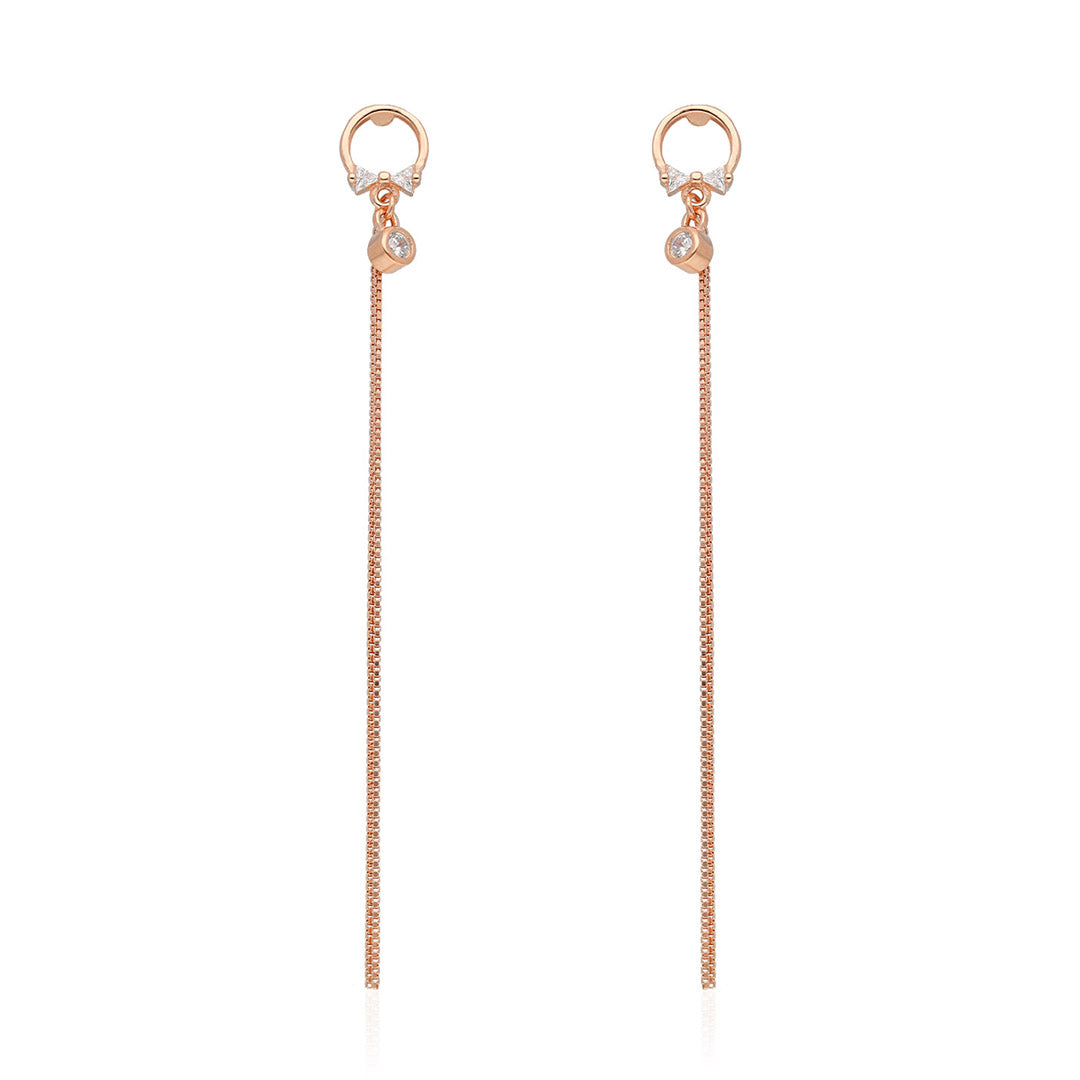 92.5 Silver Rose Gold Long Earrings - SIA406598