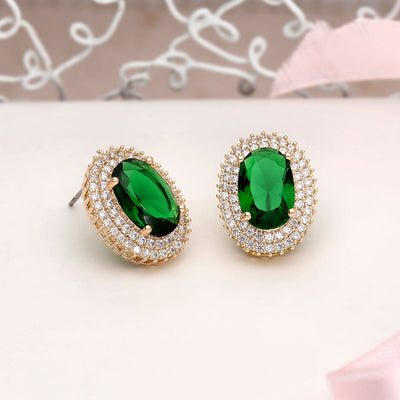 Emerald Oval Stud Earrings - SIA412311