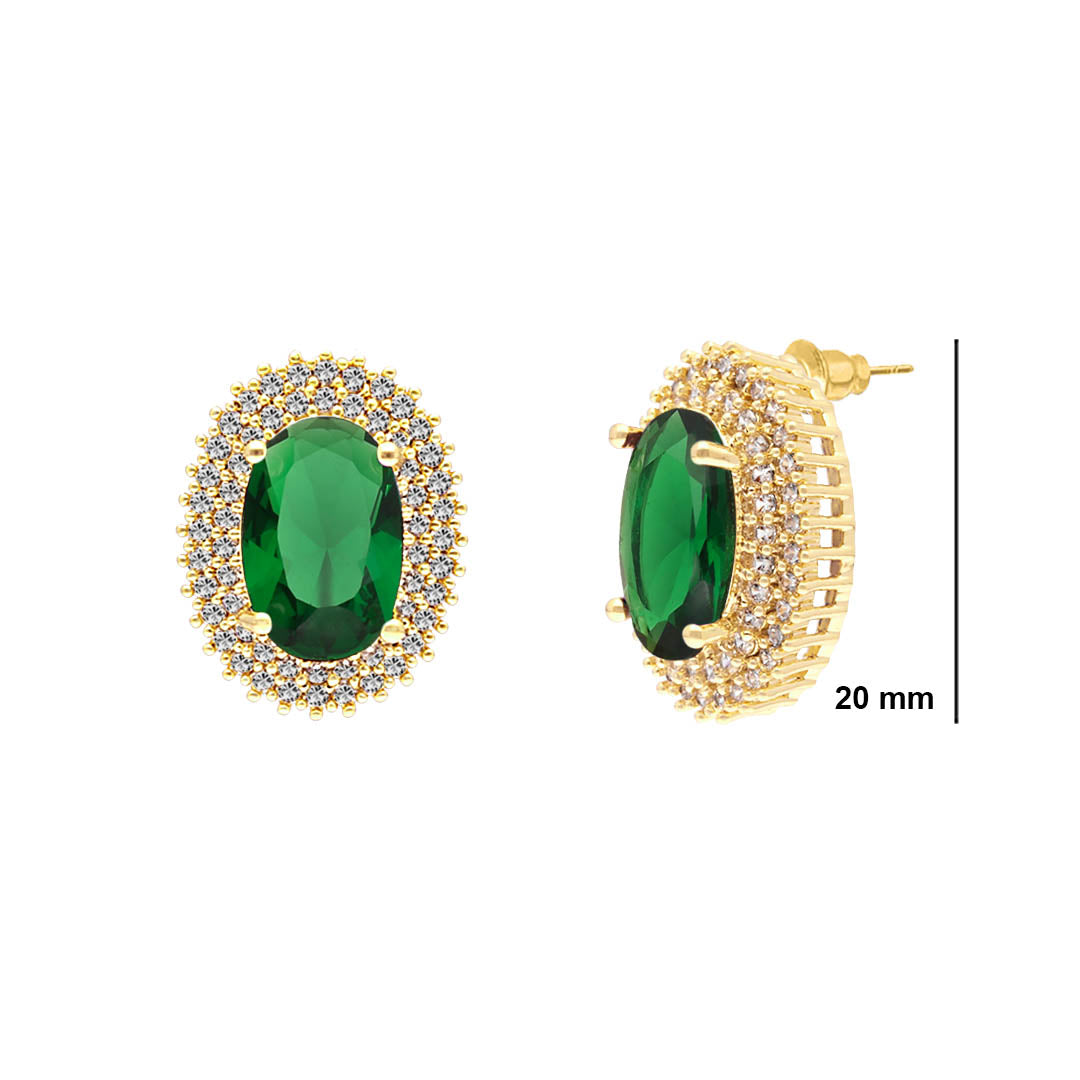 Emerald Oval Stud Earrings - SIA412311