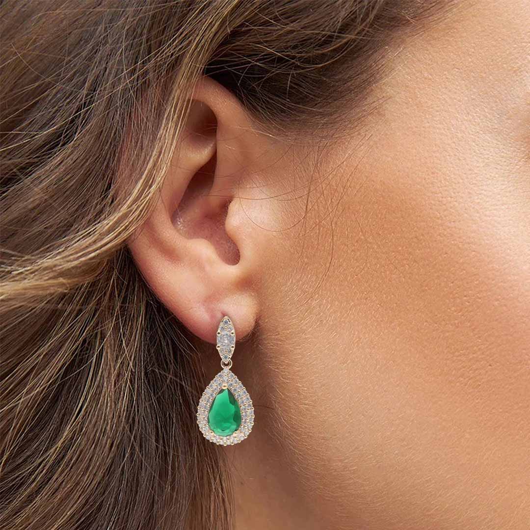 Princess Long Emerald Earrings - SIA412346